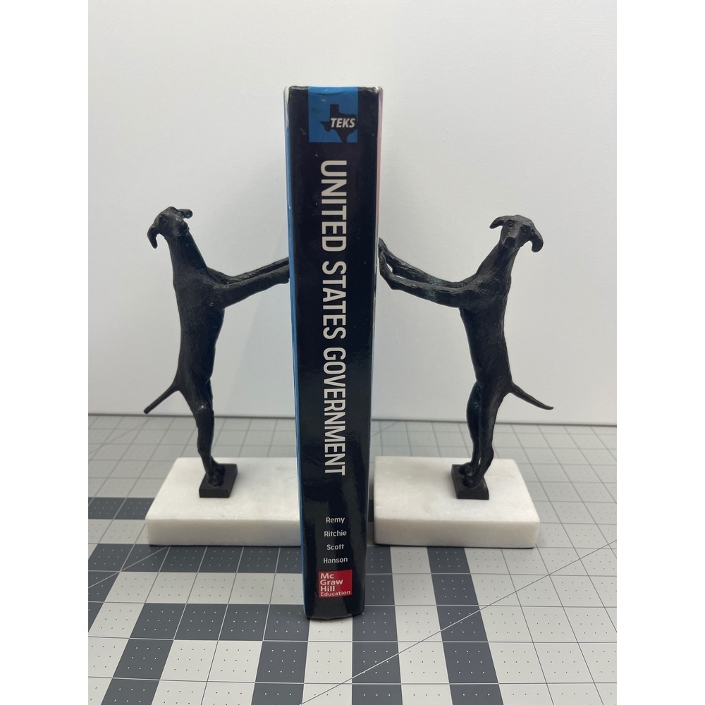 Vintage Style Bronze Dog Bookends Standing Greyhound Whippet White Marble Base
